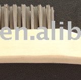Scratch steel wire brush with wooden handle