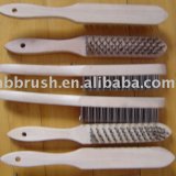 Steel wire brush with wooden handle