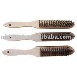 Scratch steel wire brush with wooden handle in fill steel wire