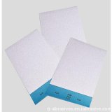 Strearate coated paper sheet excellent for sanding dry finishing of shaped pieces either unfinished or treated with nitro polyurenthane acrylic synthetic paints