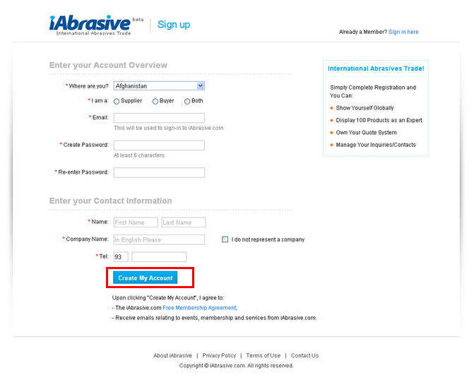 iAbrasive Account Registration