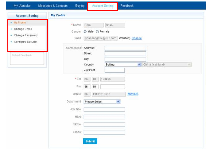  'Account Setting' Overview 