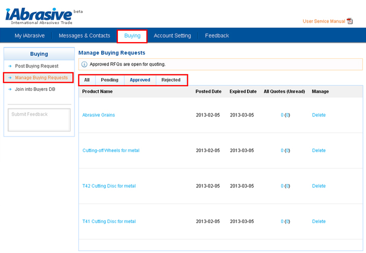 Check status of buying requests