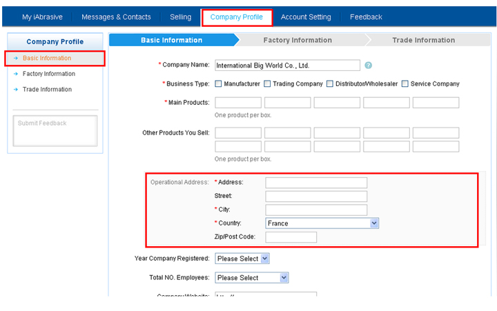 Change company operational address