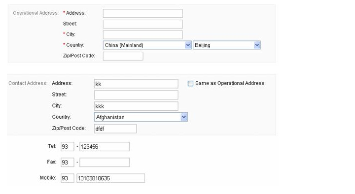 Operational Address/ Contact Address