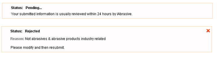 Company profile is Pending or Rejected