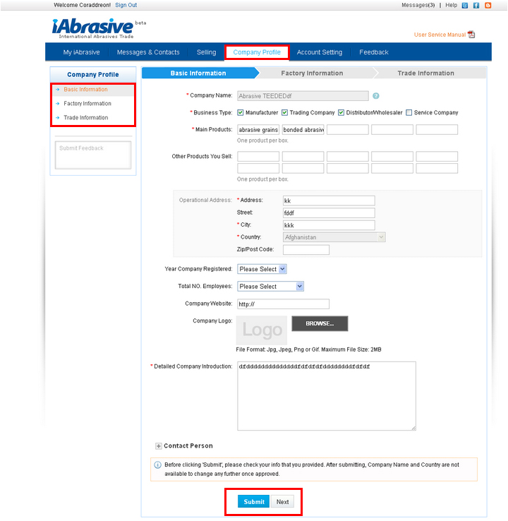 Manage company profile