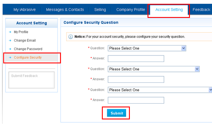 Configure security question