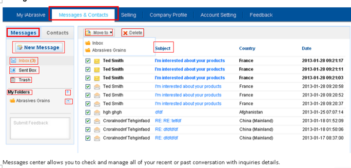 Messages Overview in 'My iAbrasive'