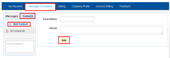 Add contacts in 'My iAbrasive'