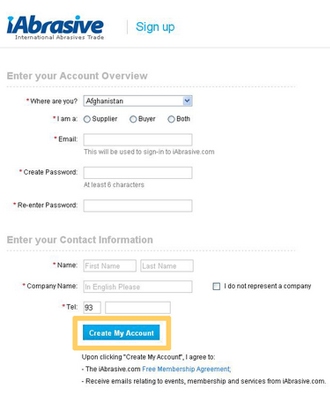 iAbrasive Account Registration 