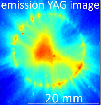 An image of the electron beam produced on an Yttrium-Aluminum-Garnet (YAG) phosphor screen.  