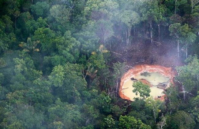 An aerial view shows an illegal mine in the jungle in the south of Venezuela.